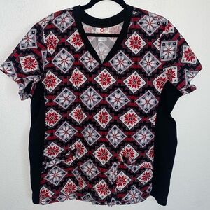 Geometric Patterned V-Neck Scrub Top 3XL 2 Pockets
